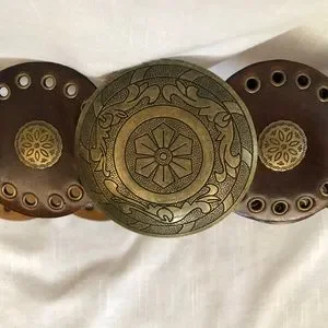 Bohemian Leather Belt with Decorative Round Brass Buckle Thick High Waisted Boho Belt With Round Brass Buckle - Etsy main image 3